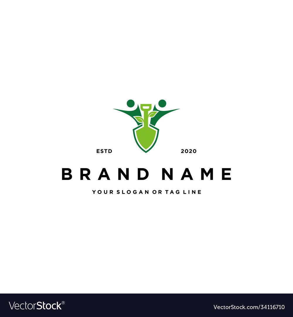 People logo design shovel and farm plant Vector Image