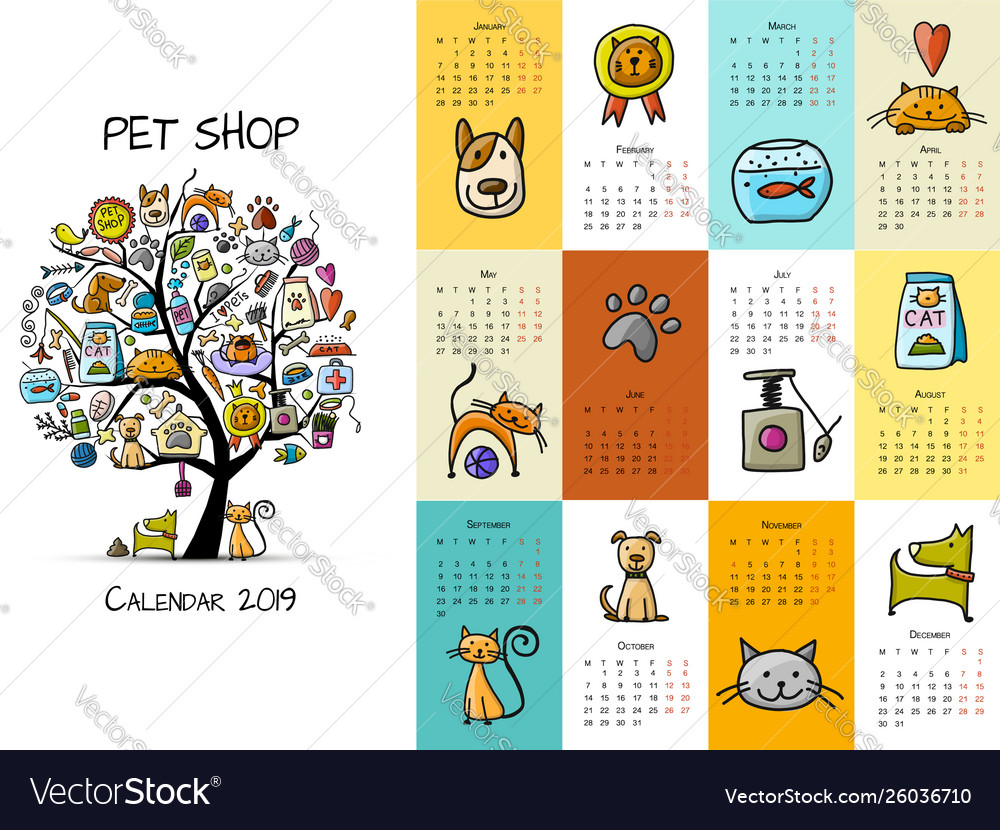 Pet shop collection calendar 2019 design