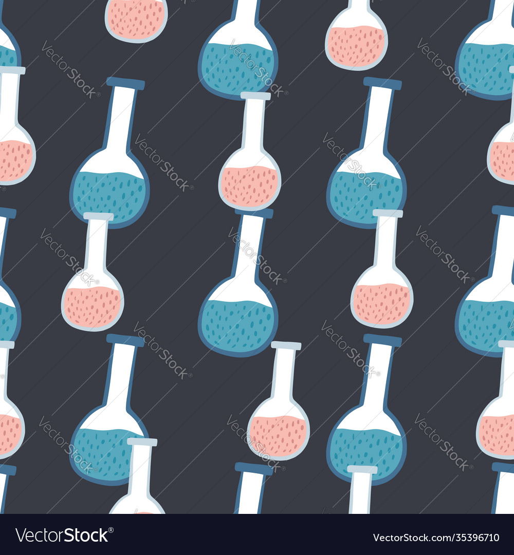 Pink And Blue Colored Flask Seamless Doodle Vector Image