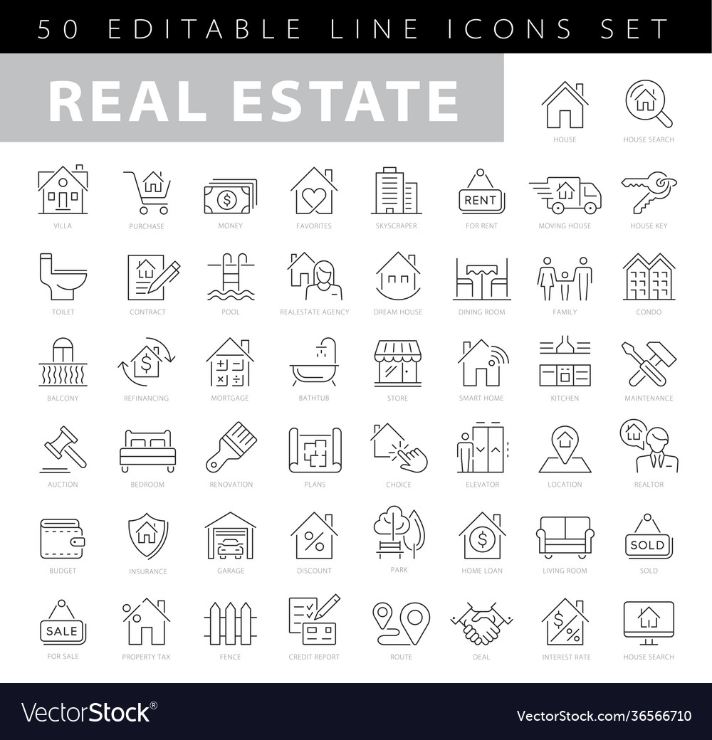 Real estate editable stroke line icons Royalty Free Vector