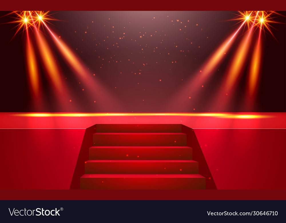 Red stage and gold spotlight in hall