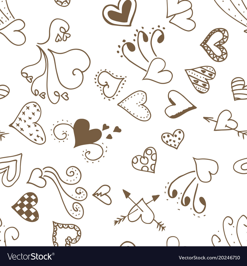 Seamless pattern background with ink hearts