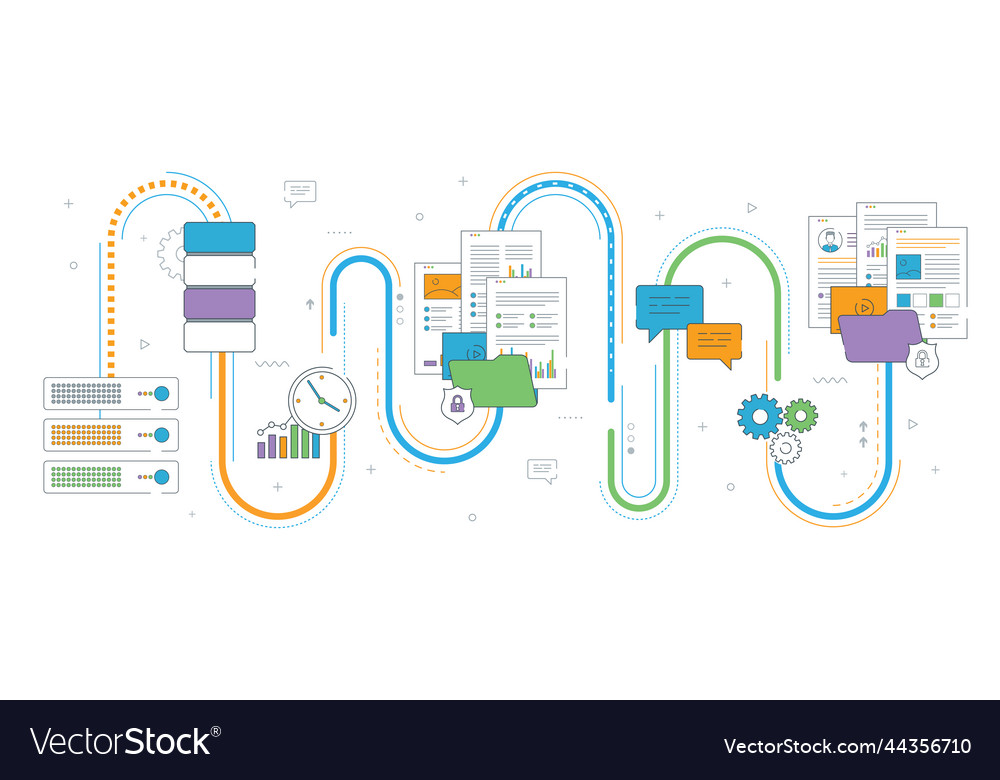 Shared data download files safely thin line vect vector image Shared data download files safely thin line vect