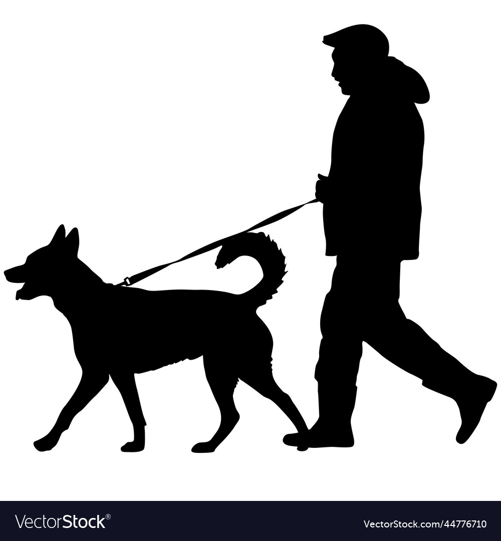 Silhouette of man and dog on a white background