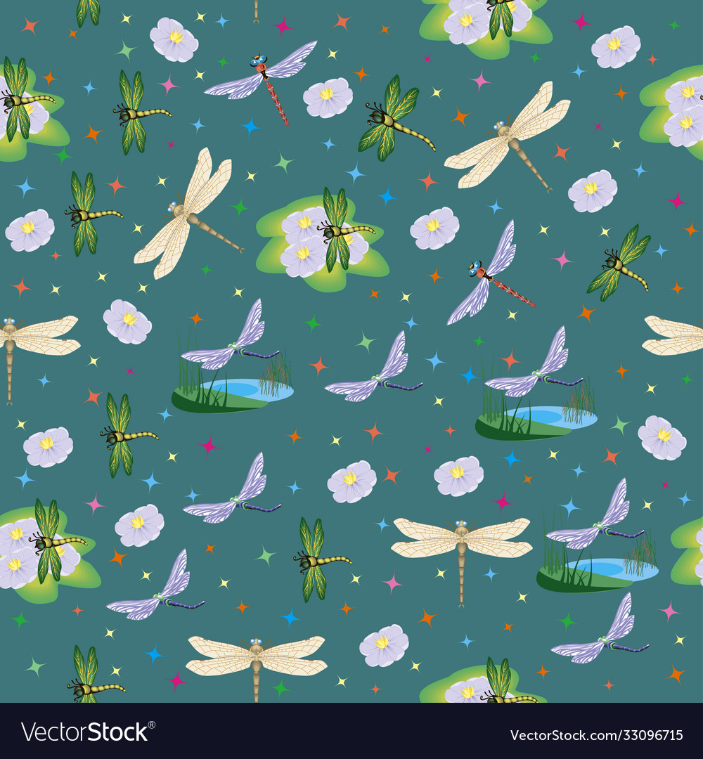 Background seamless pattern with dragonflies Vector Image Background seamless pattern with dragonflies