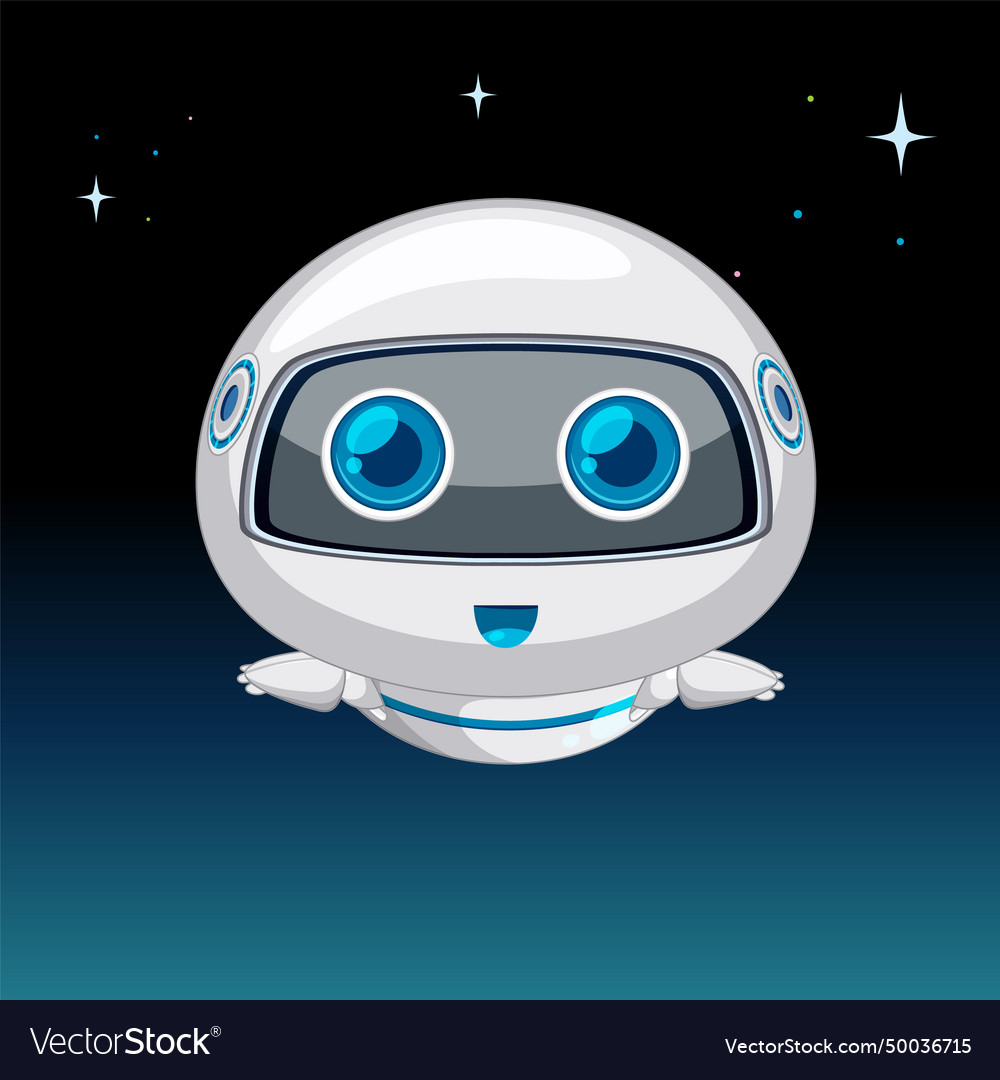 Cute robotic character hovering among stars vector image Cute robotic character hovering among stars