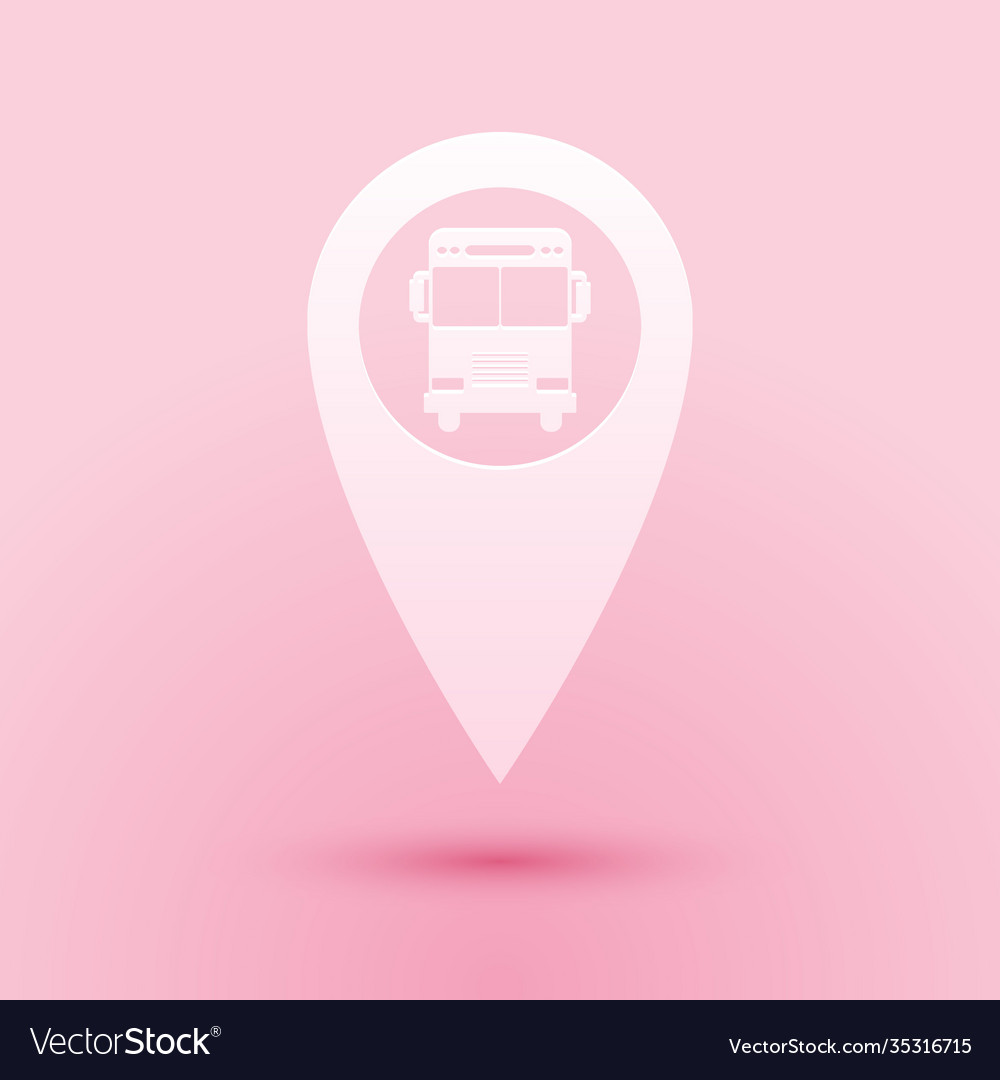 Paper cut map pointer with bus icon isolated vector image Paper cut map pointer with bus icon isolated