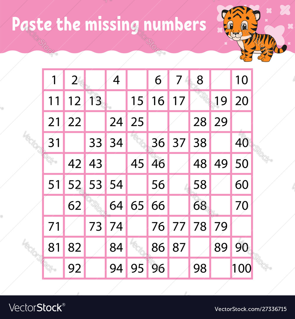Paste missing numbers handwriting practice vector image Paste missing numbers handwriting practice