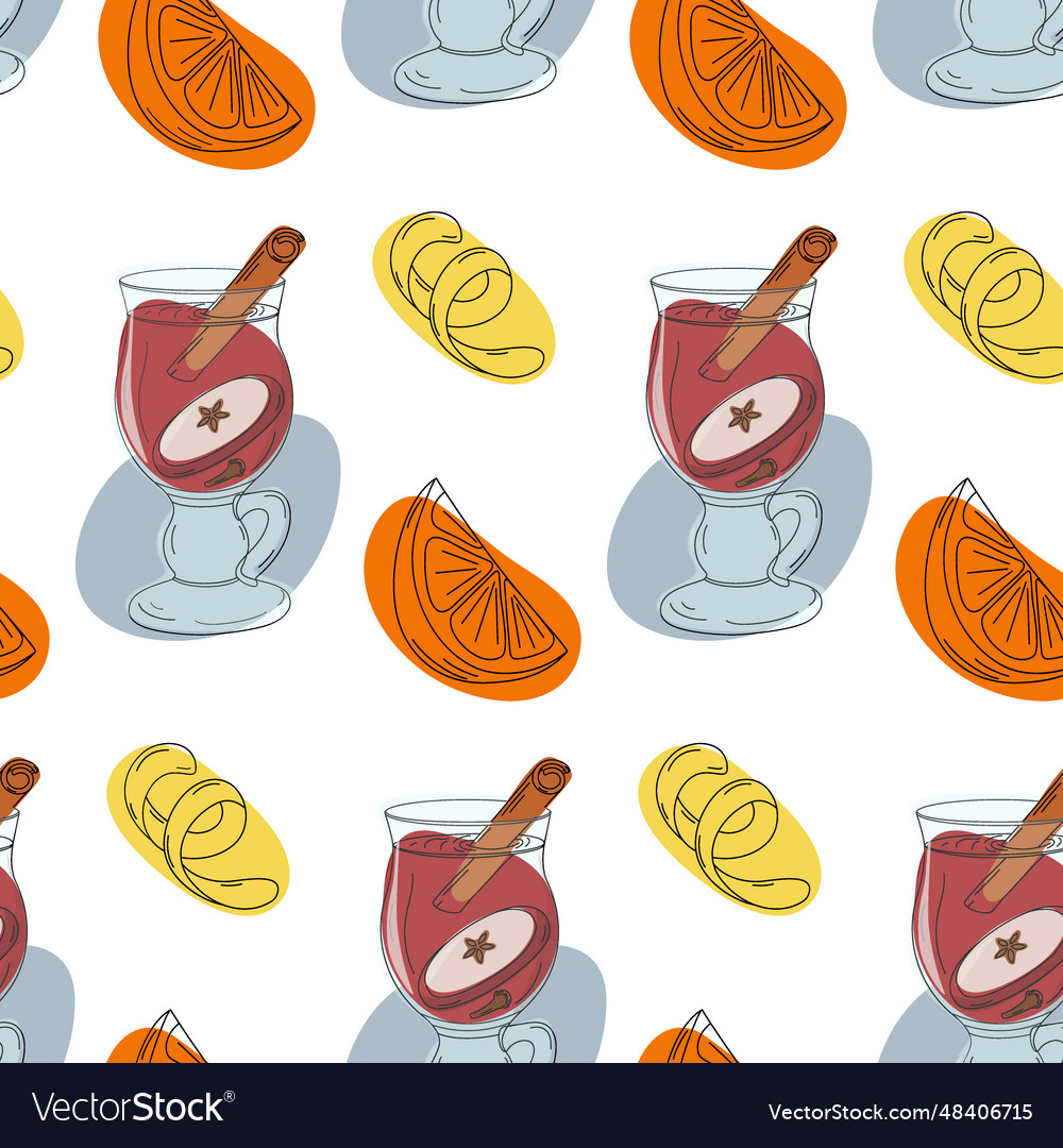 Seamless pattern of mulled wine with cinnamon vector image Seamless pattern of mulled wine with cinnamon