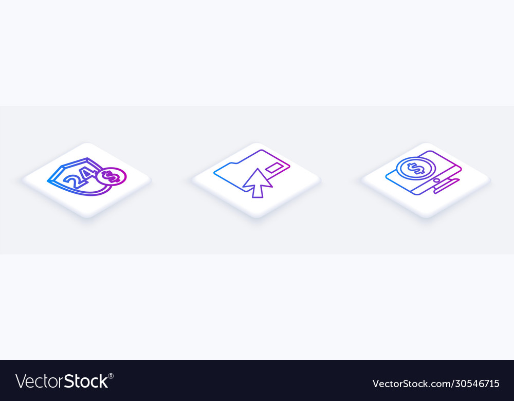 Set isometric line shield with dollar cursor vector image Set isometric line shield with dollar cursor