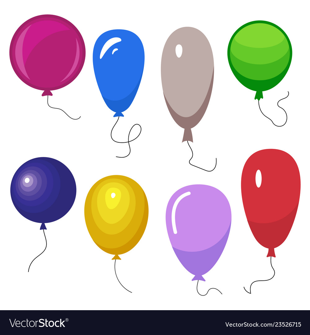 Set of eight colorful balloons with a string