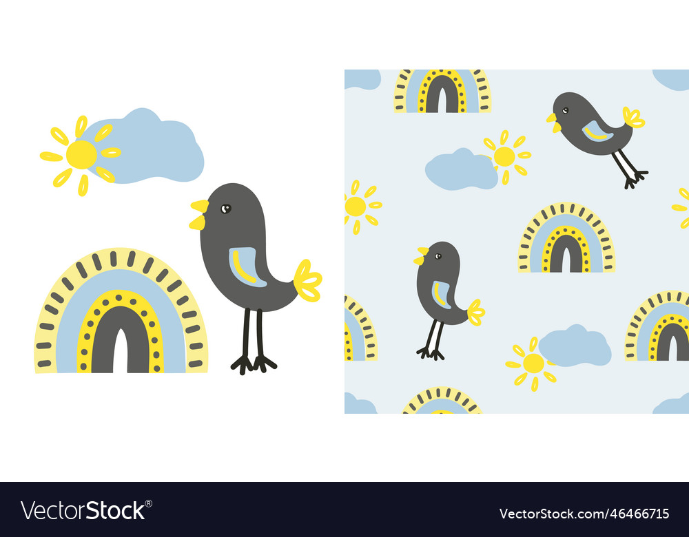 Set spring seamless pattern in cartoon style