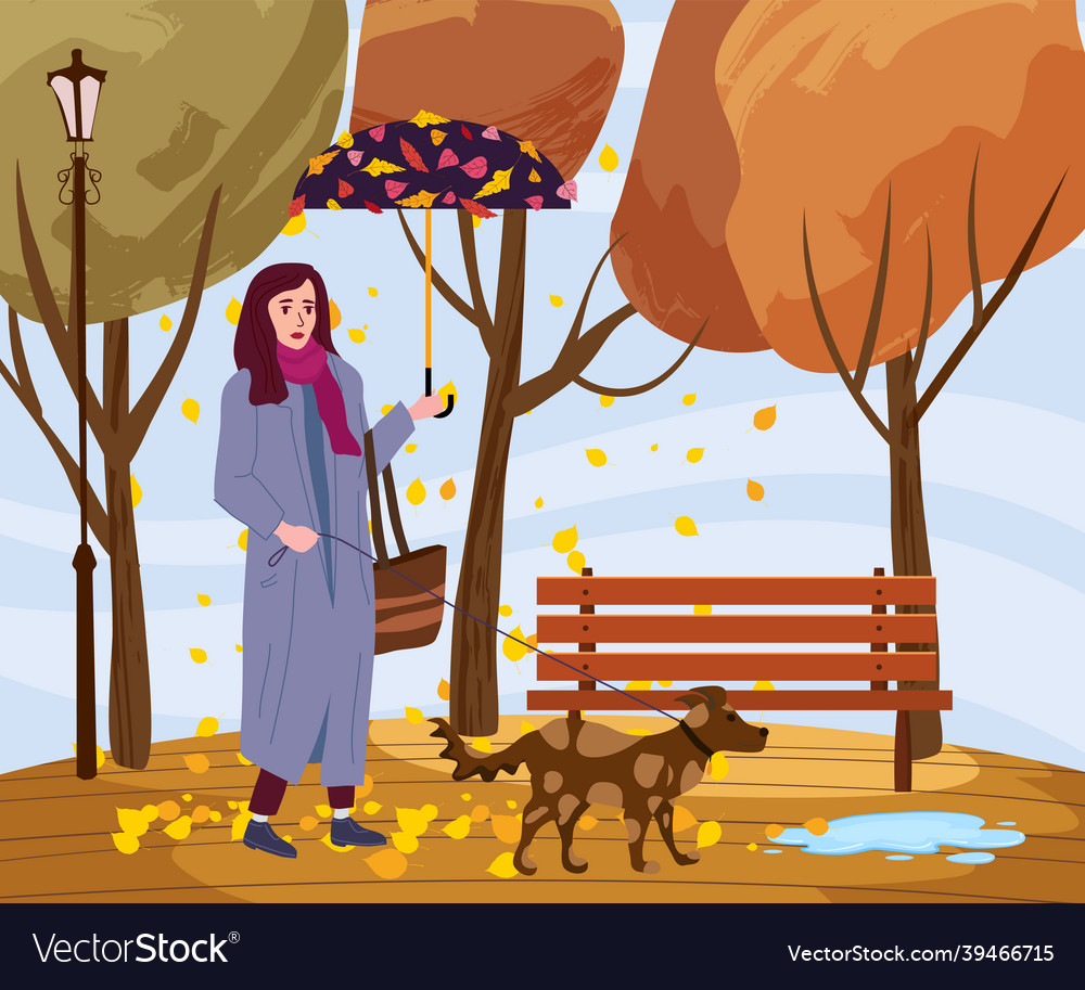 Young fashion woman with dog and umbrella