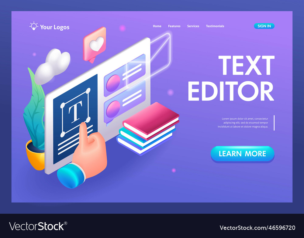 3d isometric cartoon text editing program vector image 3d isometric cartoon text editing program