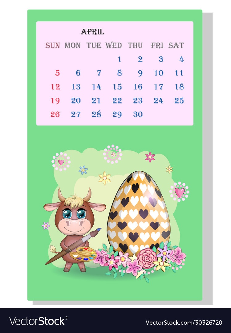 Calendar 2021 cute bull and cow for every month