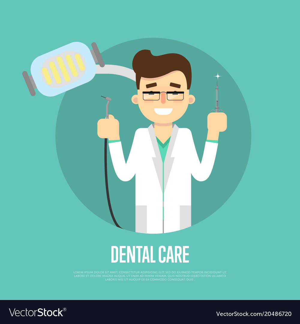 Dental care banner with male dentist