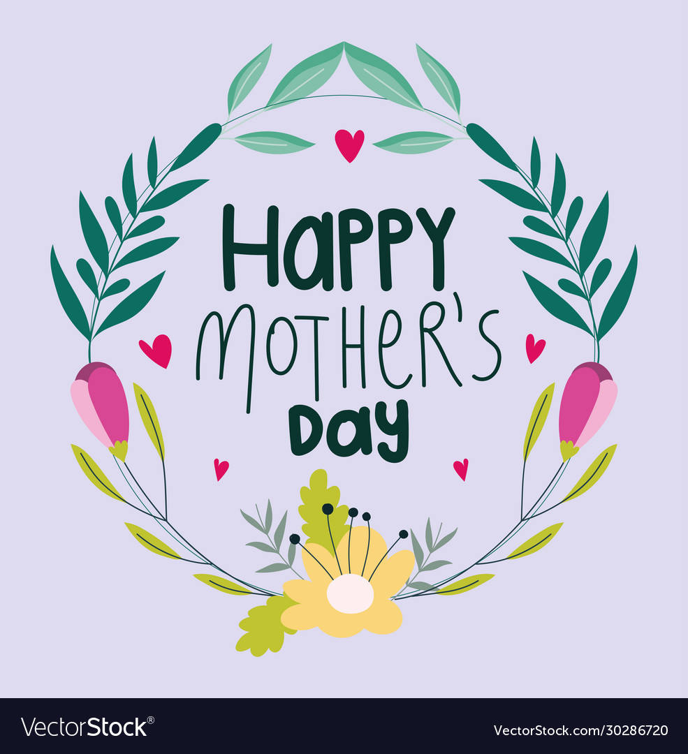 Happy Mothers Day Floral Wreath Decoration Vector Image