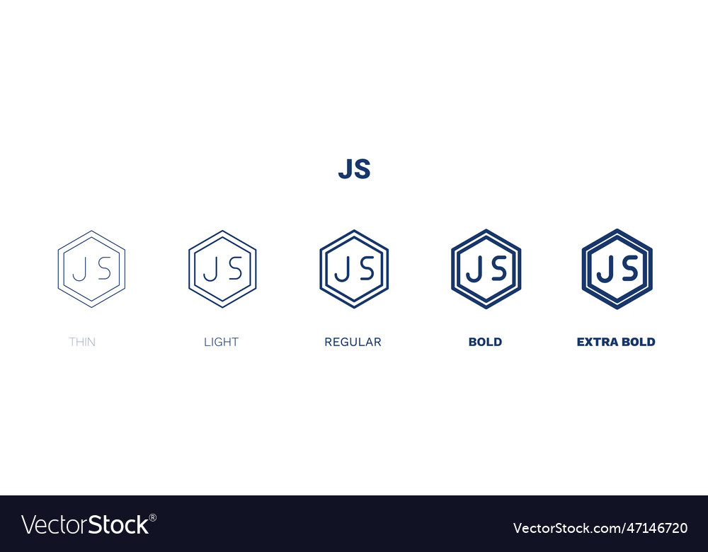 Js icon thin light regular bold black set vector image Js icon thin light regular bold black set