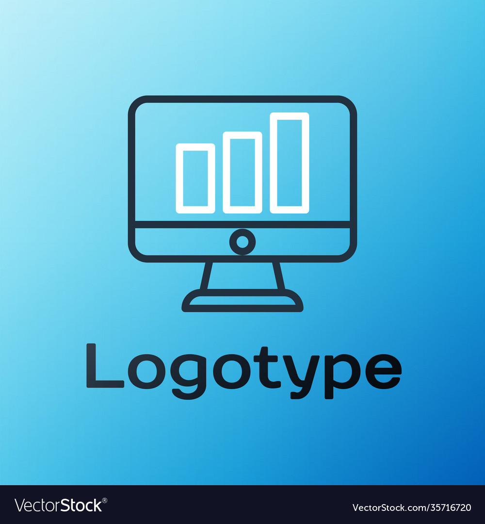 Line computer monitor with graph chart icon