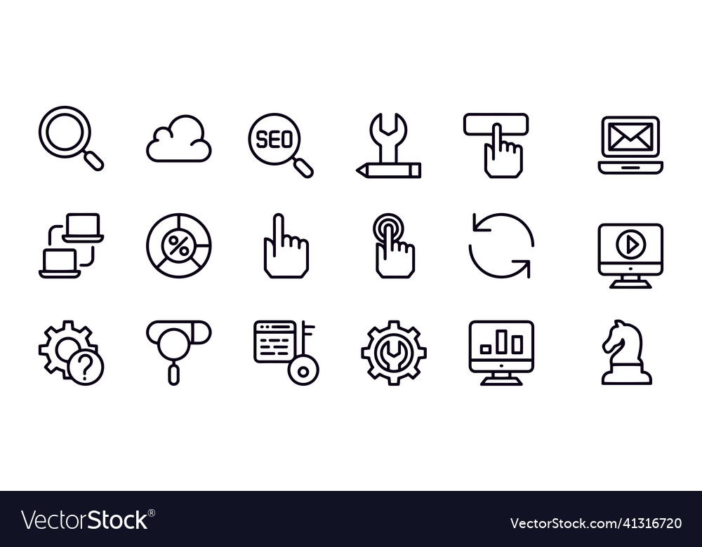 Outline icons for search engine optimization vector image Outline icons for search engine optimization