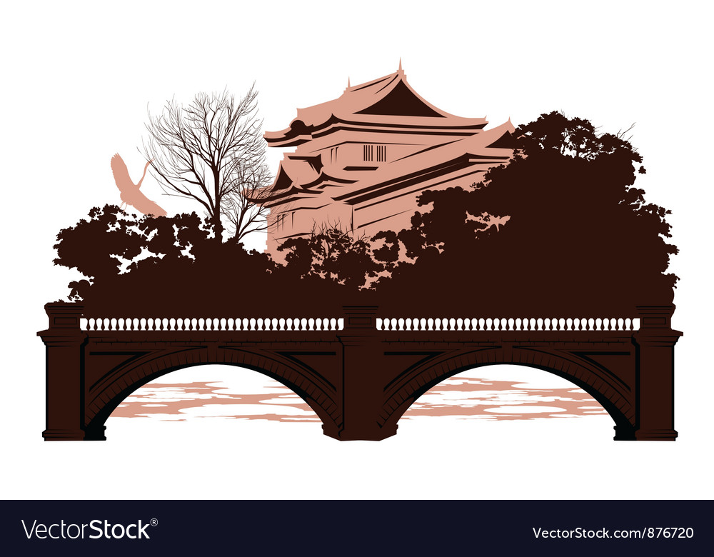 Postcard with japanese houses Royalty Free Vector Image