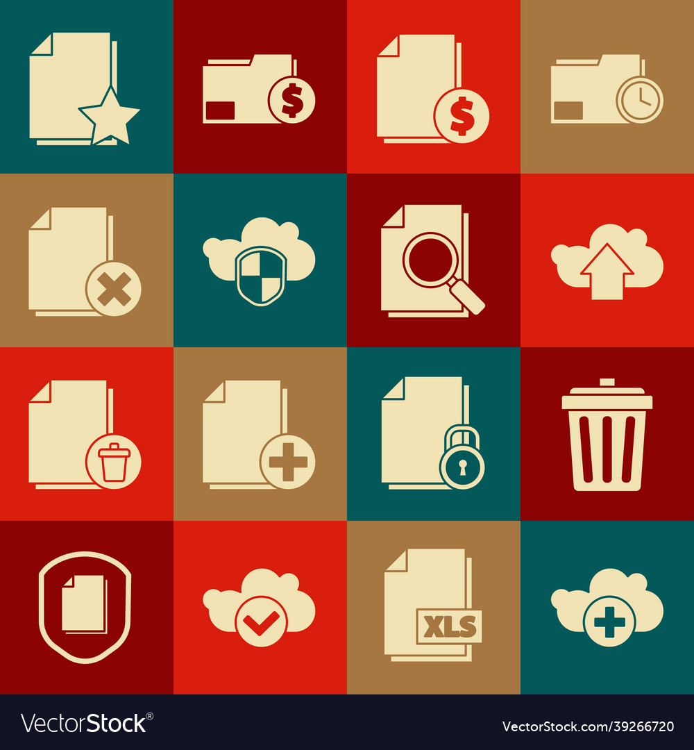 Set add cloud trash can upload finance vector image Set add cloud trash can upload finance