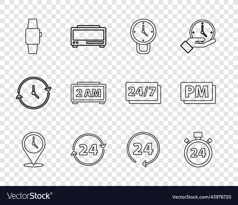 Set line location with clock stopwatch 24 hours Vector Image Set line location with clock stopwatch 24 hours