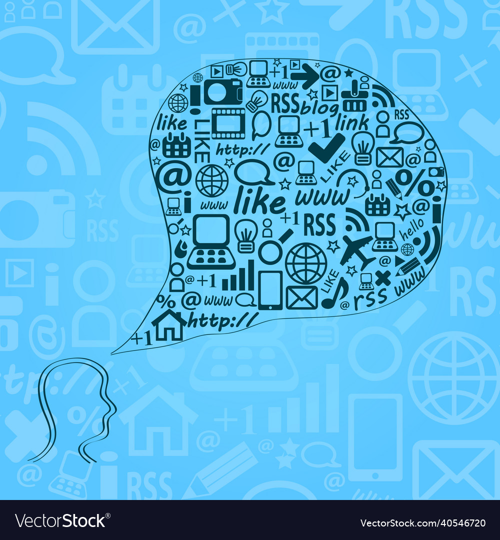 Silhouette of human head with media icons