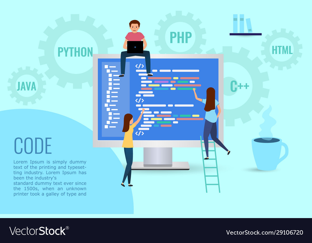 Team writes code programming for a game app