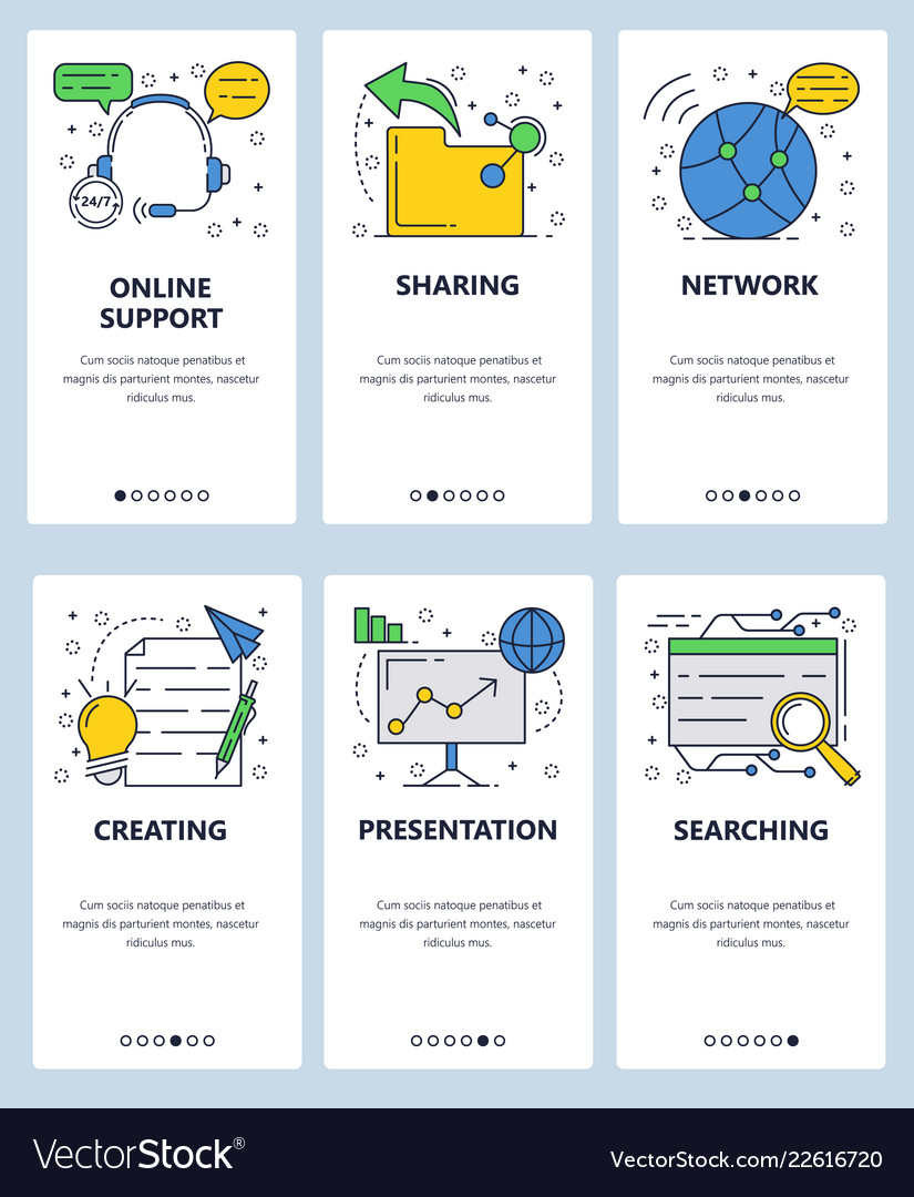 Web site linear art onboarding screens