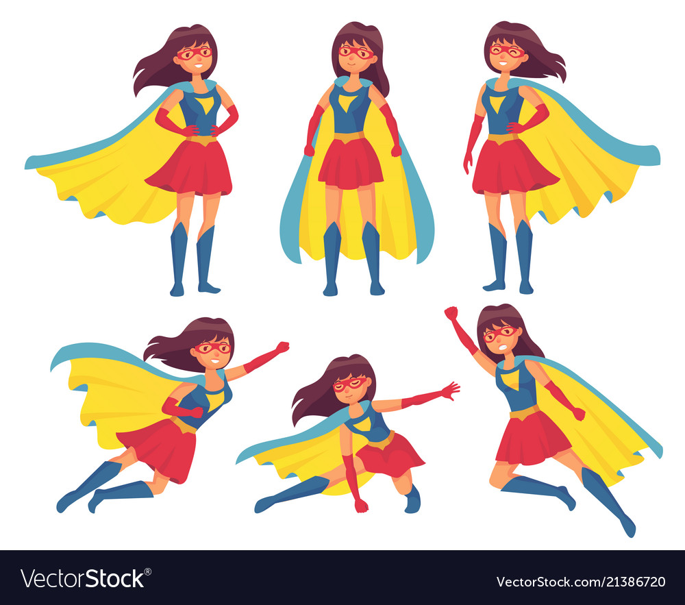 Wonder girl in superwoman costume with cloak female leadership pose. 