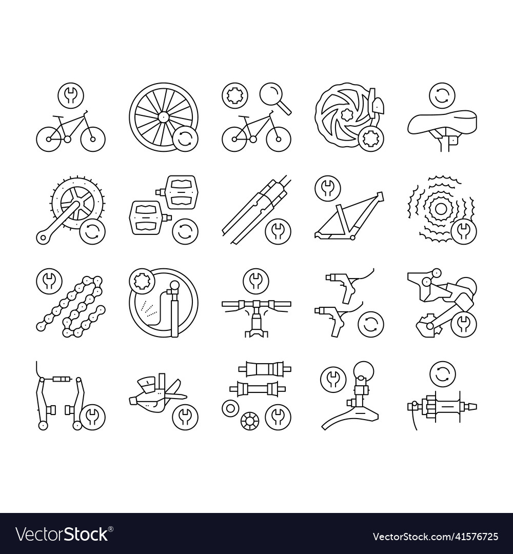 Bike repair service collection icons set