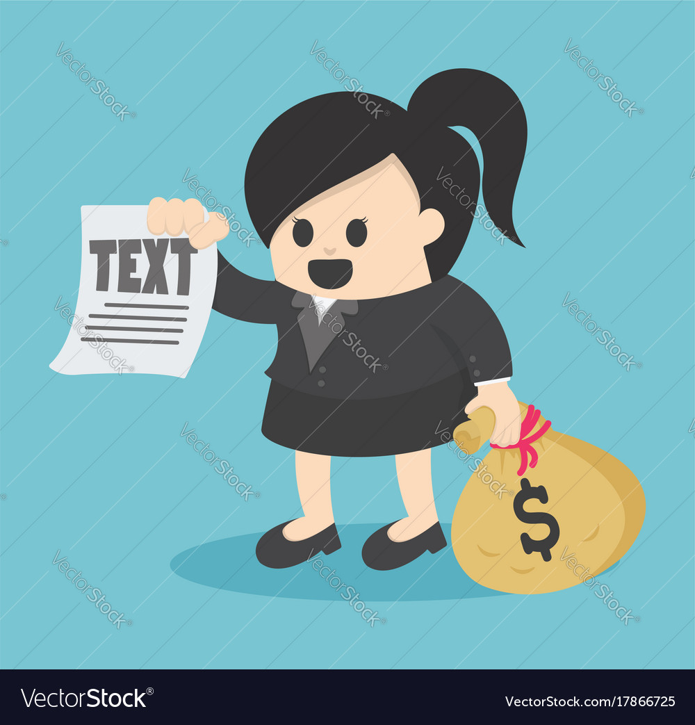 Business woman holding carrying heavy bag money