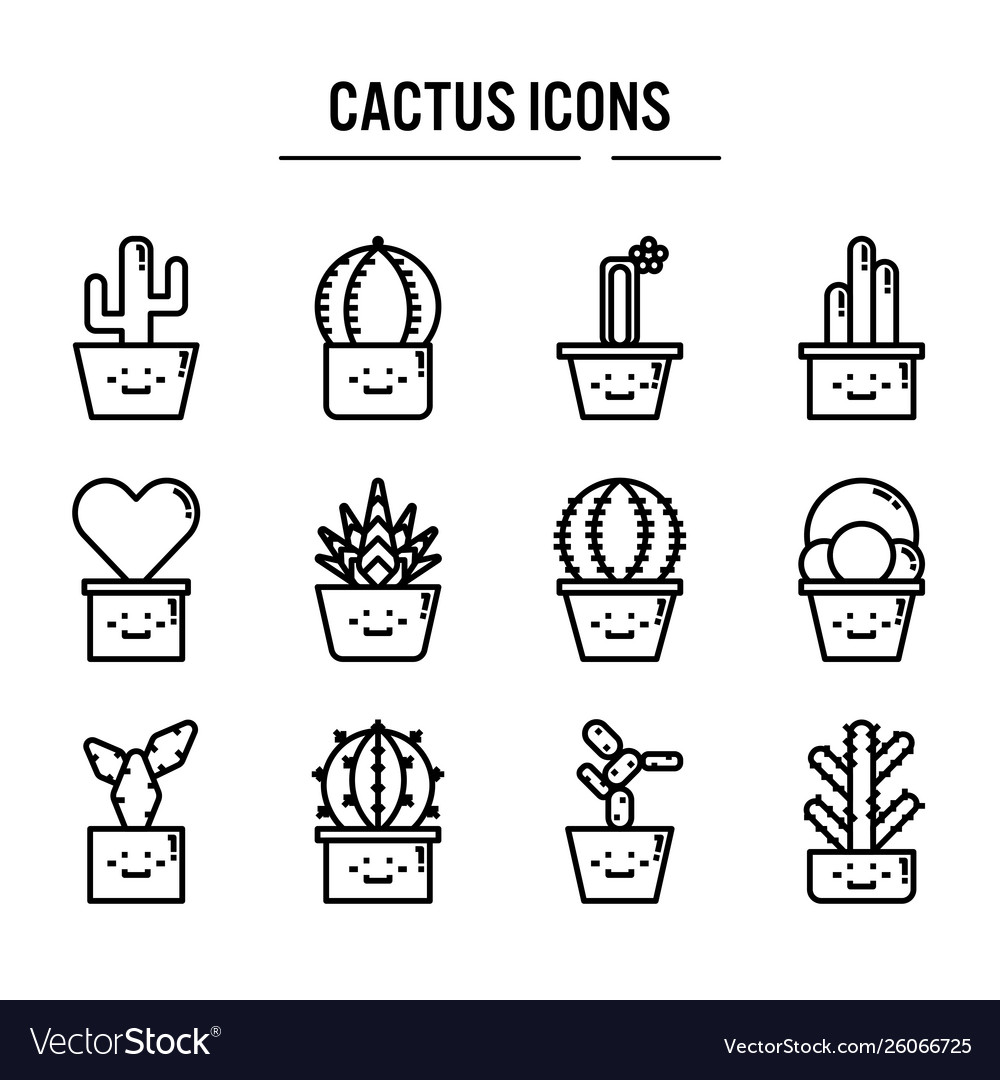Cactus icon in outline design for web vector image Cactus icon in outline design for web