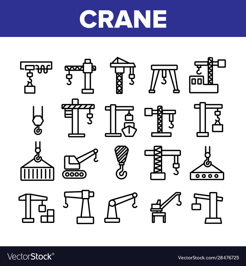 Crane building machine collection icons set vector image Crane building machine collection icons set
