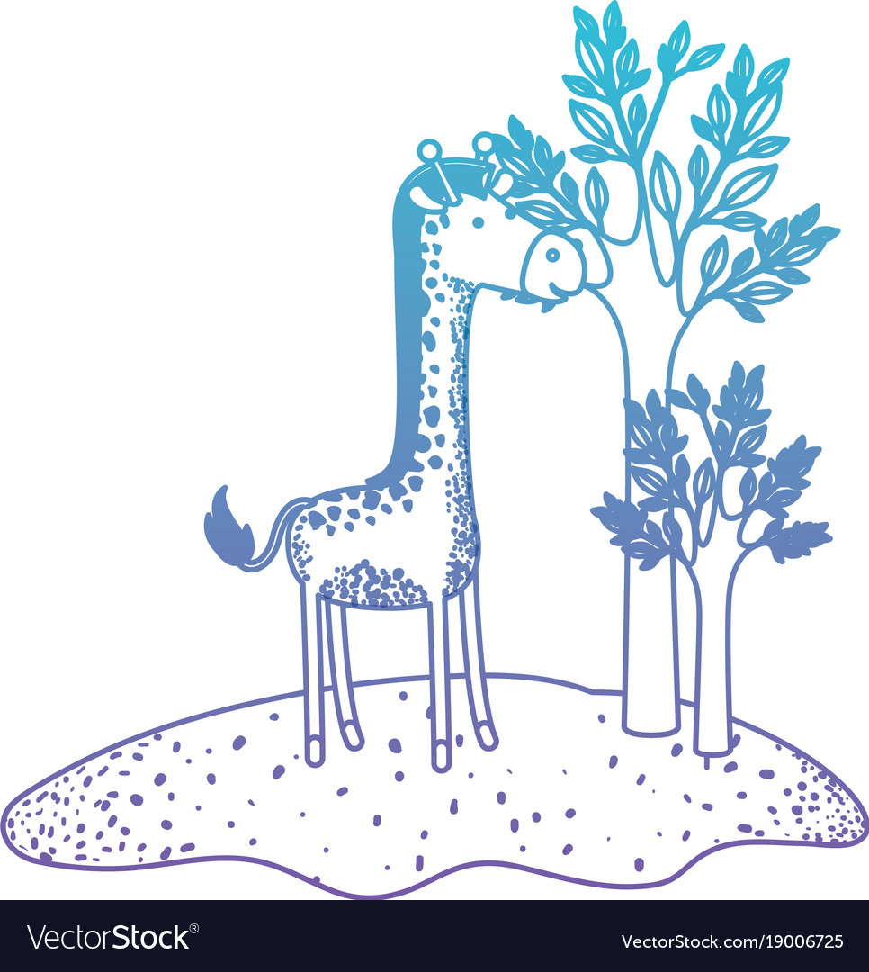 Giraffe cartoon in forest next to the trees