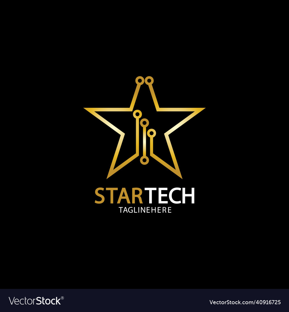 Gold star technology logo on black background