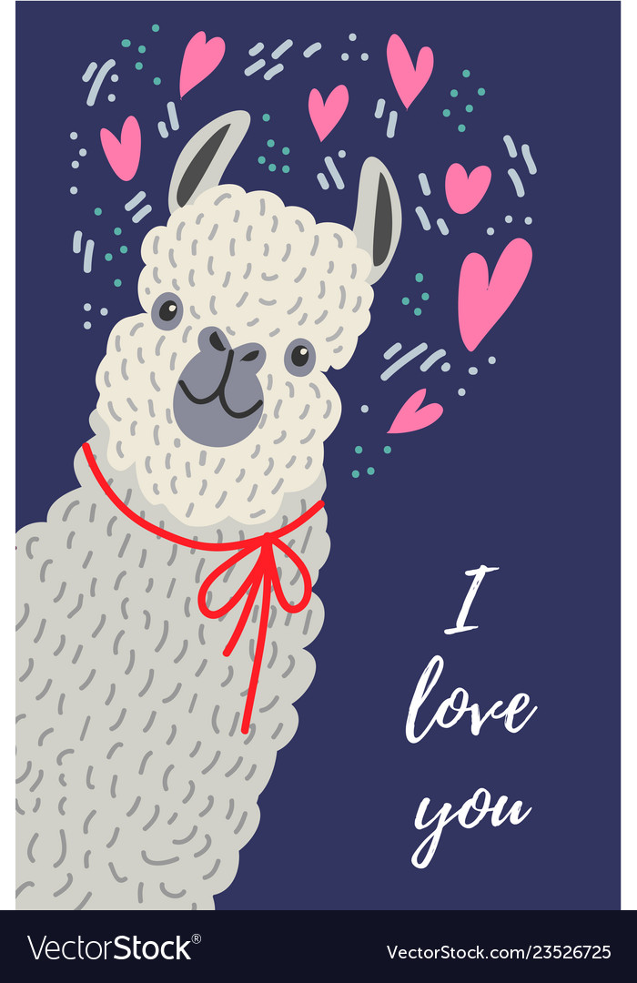 I love you cute llama with heart template