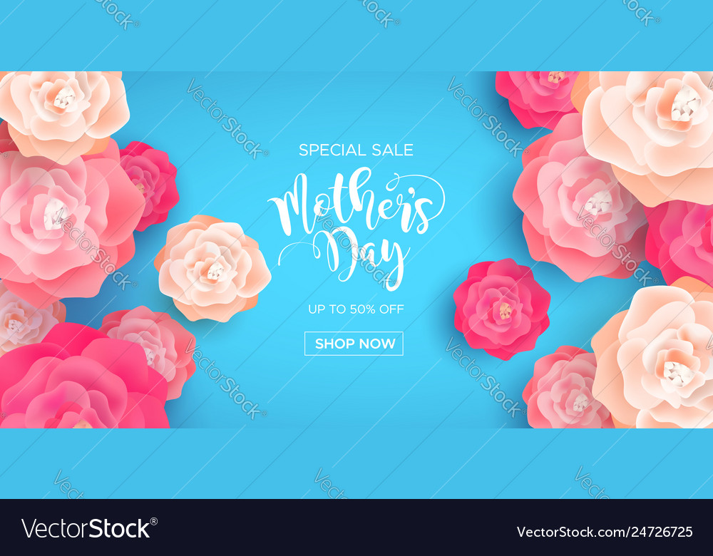 Mothers Day Business Sale Banner With Pink Flowers