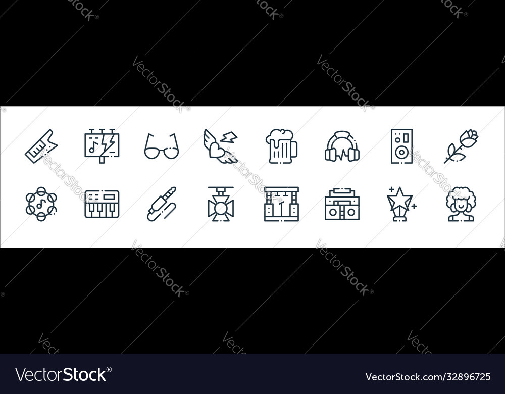 Rock n roll line icons linear set quality vector image Rock n roll line icons linear set quality