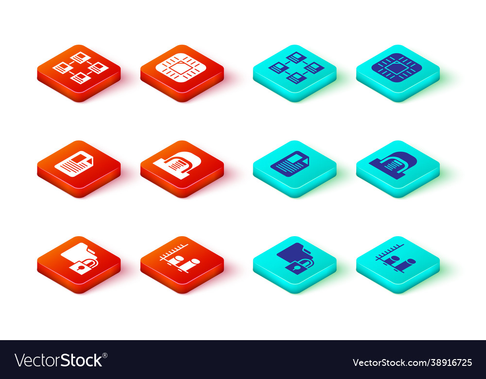 Set folder and lock data analysis file document Vector Image Set folder and lock data analysis file document