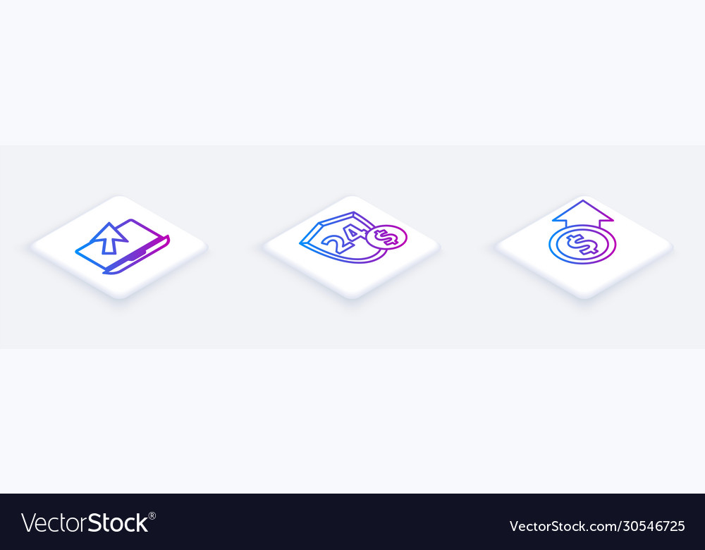Set isometric line laptop and cursor shield