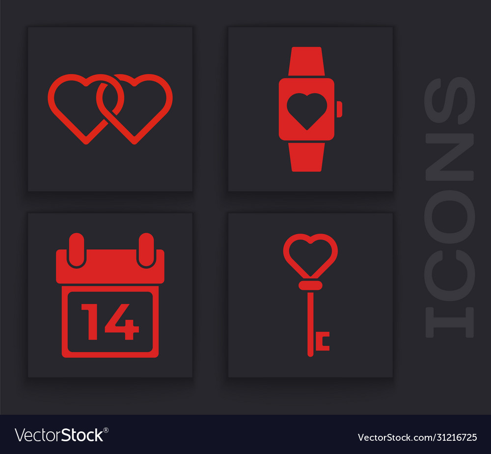 Set key in heart shape two linked hearts