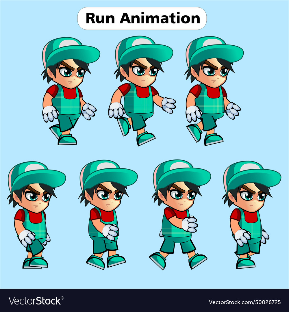 Set of 2d character run animation vector image Set of 2d character run animation