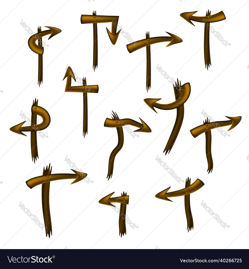 Set of brown arrows pointers on curved posts vector image Set of brown arrows pointers on curved posts