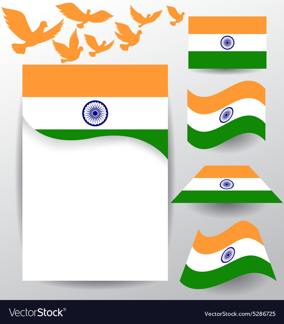 Set of india flag with flying pigeon