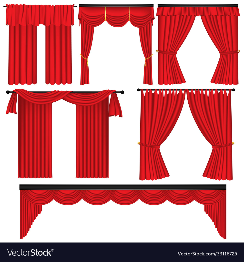 Set rote Luxusvorhänge und Draperies