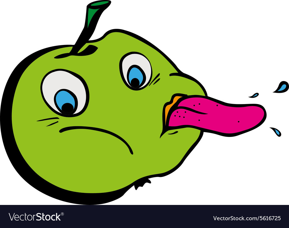 Tease funny cartoon green apple showing tongu