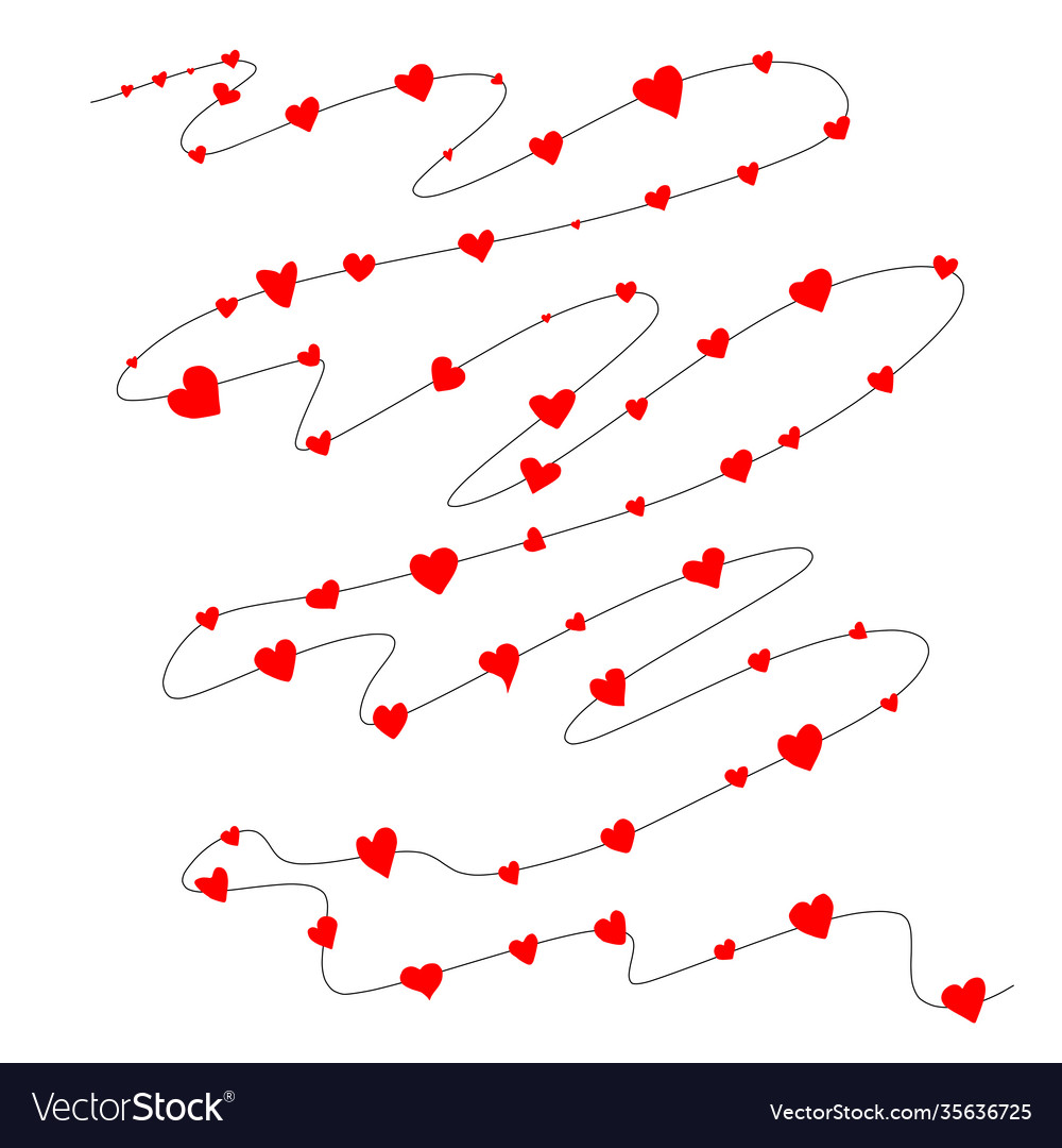 Various shapes red hearts with long curved