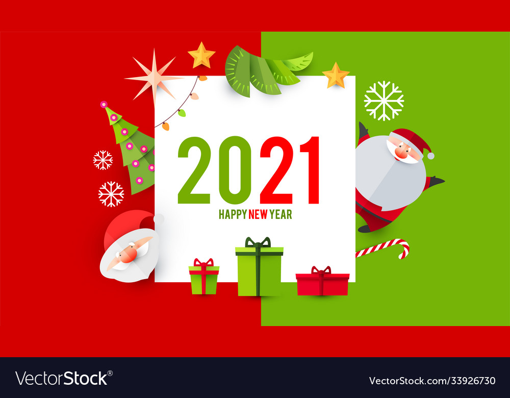 Happy new 2021 year card template with cute santa Vector Image